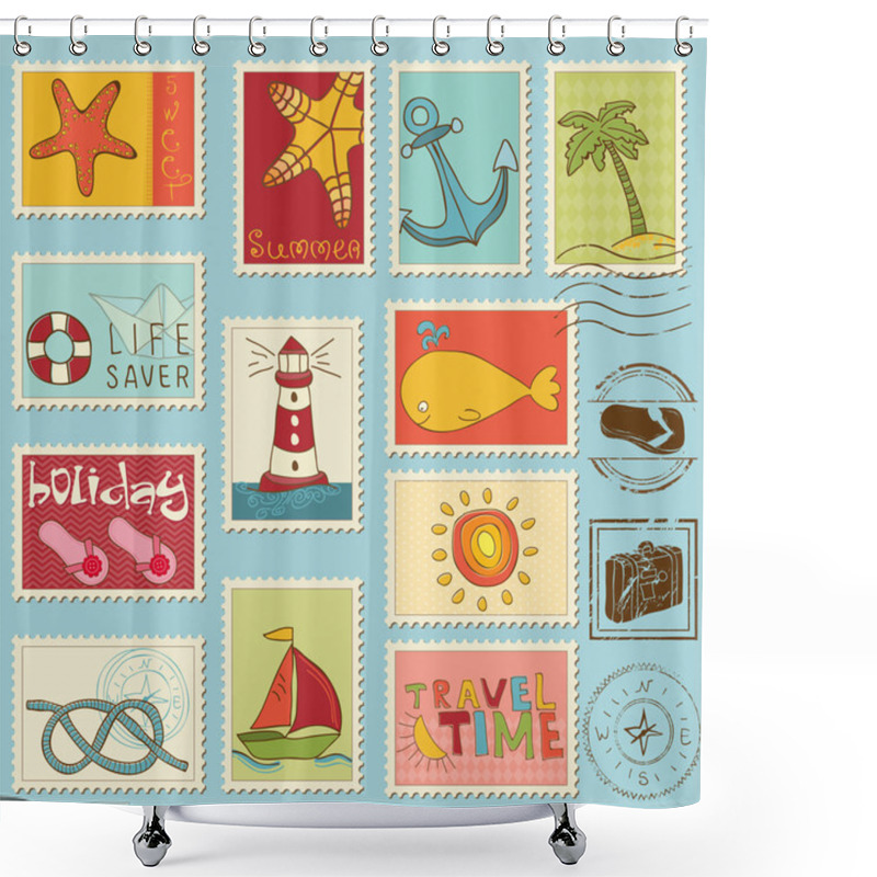 Personality  Sea Elements - Vector Stamp Collection Shower Curtains