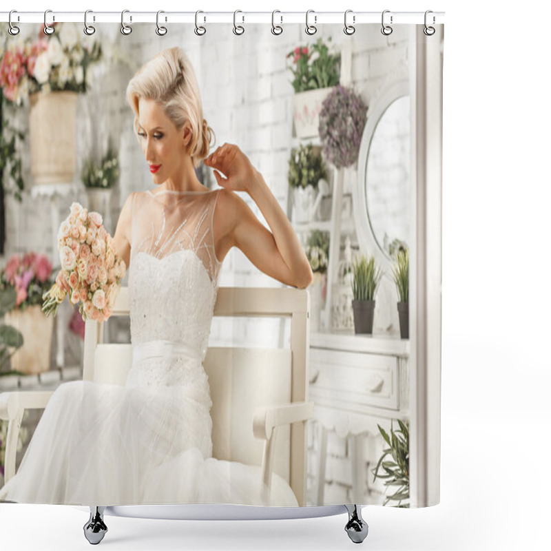 Personality  The Beautiful  Woman Posing In A Wedding Dress Shower Curtains