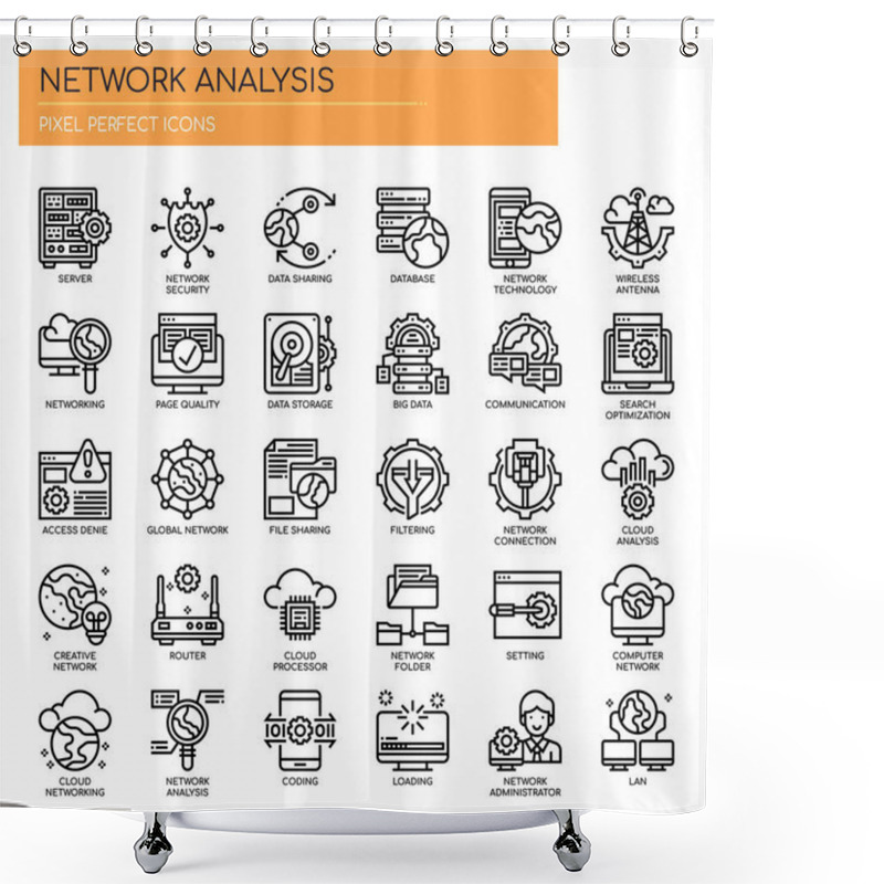 Personality  Network Analysis , Thin Line And Pixel Perfect Icons Shower Curtains