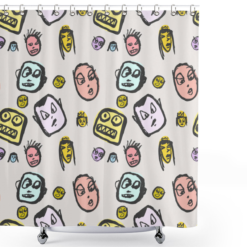 Personality  Doodles Faces Pattern Shower Curtains