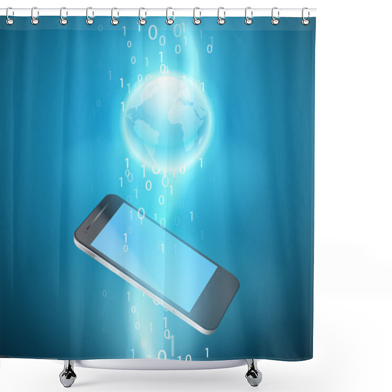 Personality  Stream Of Binary Code With Mobile Phone Shower Curtains