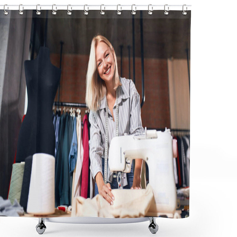 Personality  Positive Attractive Designer Gets Pleasure From Her Job Shower Curtains