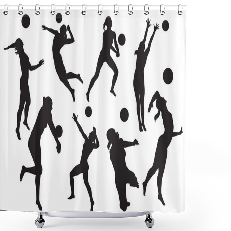 Personality  Vector Silhouettes Of Women's Beach Volleyball Shower Curtains