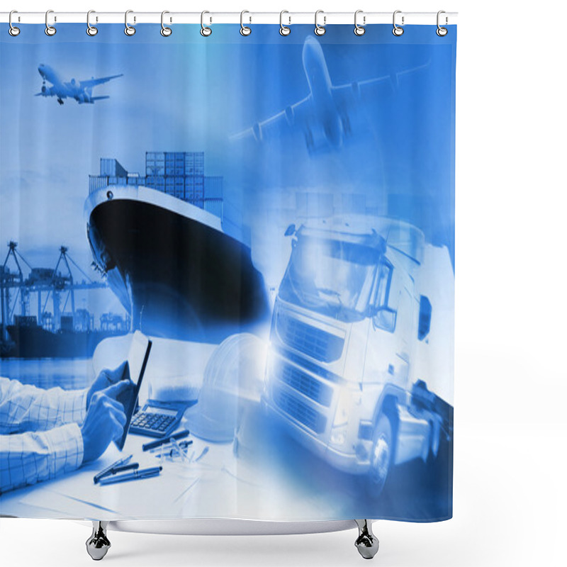 Personality  Container Truck ,ship In Port And Freight Cargo Plane In Transpo Shower Curtains