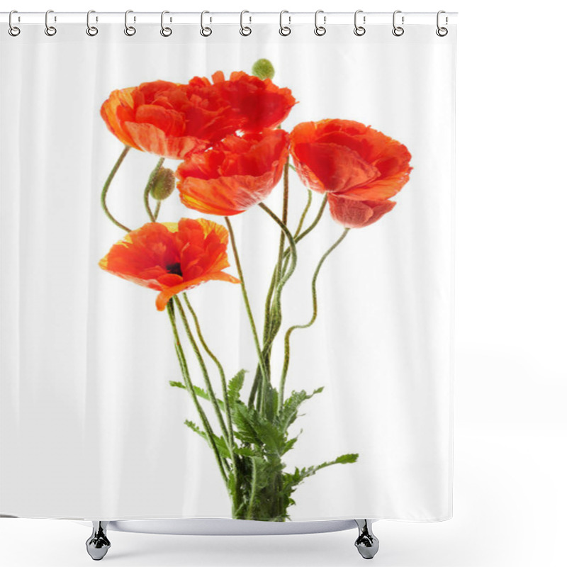 Personality  Bright Red Poppies Flowers Isolated On White Background. Shower Curtains