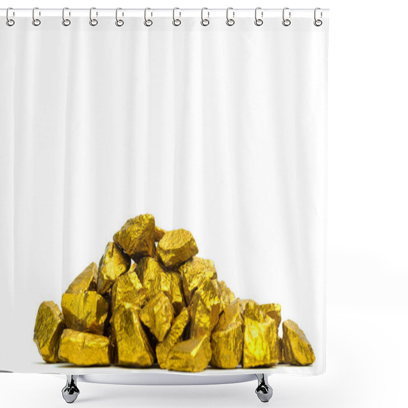 Personality  A Pile Of Gold Nuggets Or Gold Ore On White Background, Precious Shower Curtains