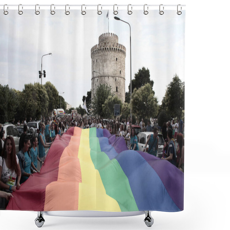 Personality  Participants March During The Gay Pride Parade In Thessaloniki, Greece On June 21, 2014 Shower Curtains