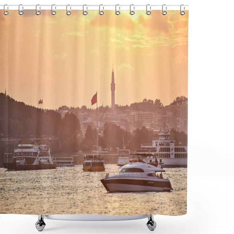 Personality  ISTANBUL / TURKEY - OCTOBER 11, 2019: Transport Ferry In The Bosphorus. Ferryboat Carries Passengers From The Asian Part (Anatolia) To The European Part - Thrace. Shower Curtains