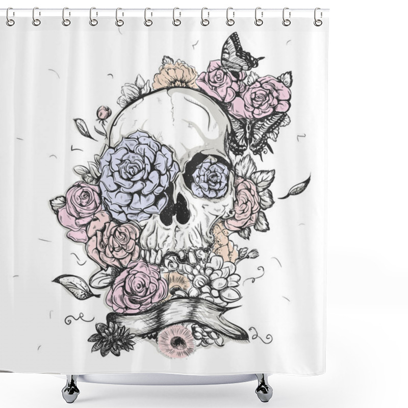 Personality  Skull And Flowers Vector Illustration Day Of The Dead Shower Curtains