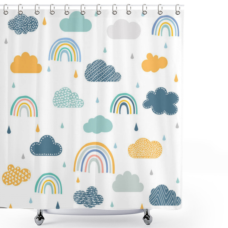 Personality  Hand Drawn Raindrop And Cloud Pattern Shower Curtains