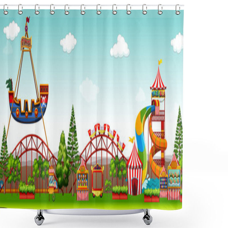 Personality  Amusement Park Scene With Rides Shower Curtains