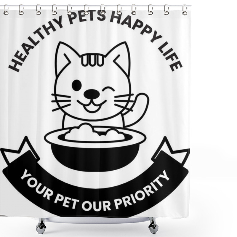 Personality  A Cat Is Eating From A Bowl With The Words In The Style Of Sign Illustrations Shower Curtains