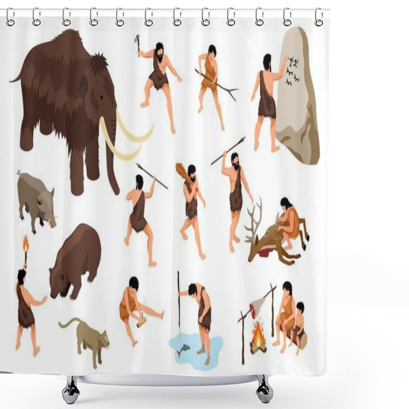 Personality  Isometric Primitive People Set Shower Curtains