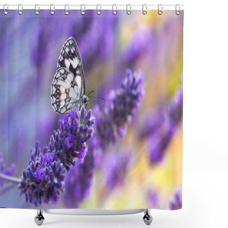 Personality  A Selective Focus Shot Of A Butterfly Sitting On A Purple Flower Shower Curtains