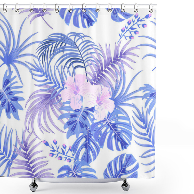 Personality  Vector Tropical Bouquet Of Palm Tree Leaves And  Flowers Isolated On White Background. Hawaiian Style For Invitation, Wedding Or Greeting Cards. Shower Curtains