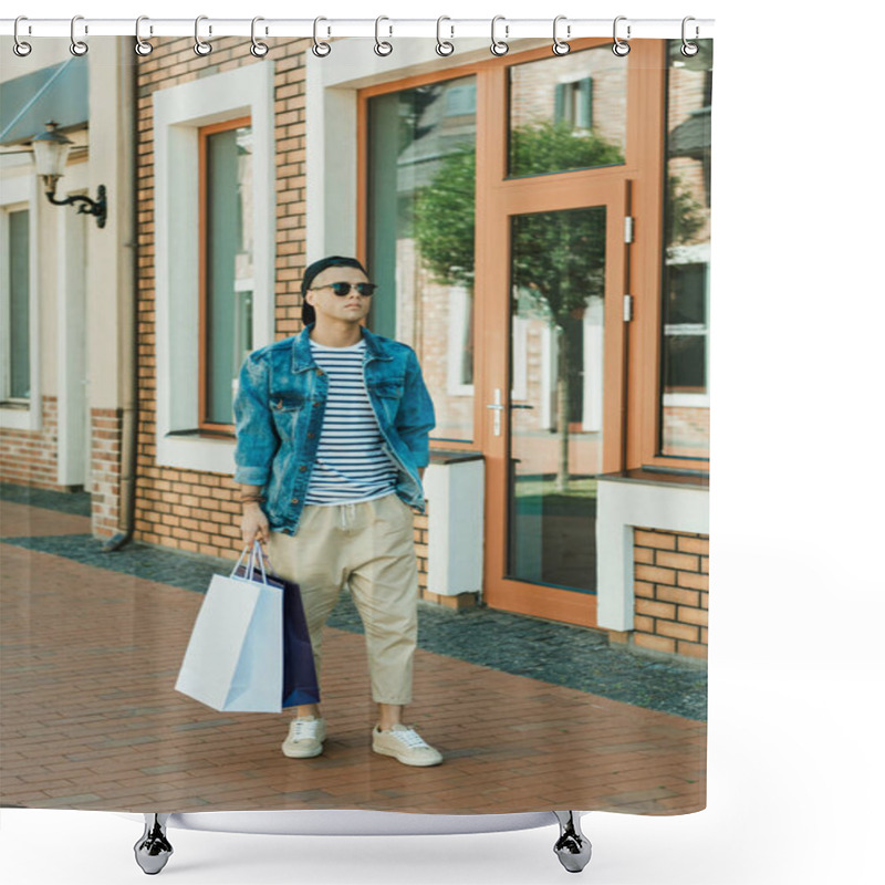 Personality  Stylish Man With Shopping Bags Shower Curtains