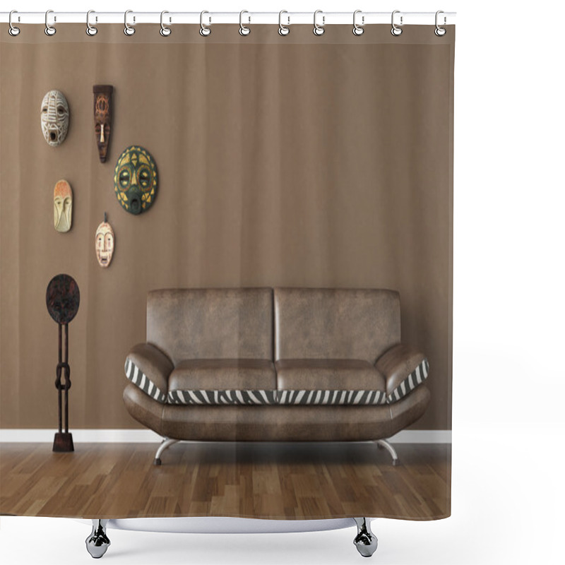 Personality  Brown Wall With Tribal Masks And Couch Shower Curtains