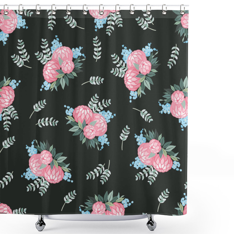 Personality  Seamless Floral Pattern With Bouquet Of Flowers Shower Curtains