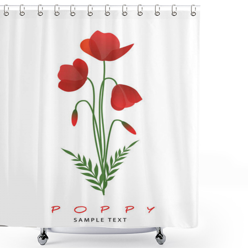 Personality  Stems, Leaves And Poppy Flowers Isolated On White Background. Shower Curtains