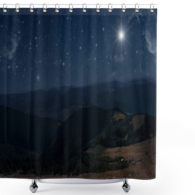 Personality  The Star Shines Over The Manger Of Christmas Of Jesus Christ. Shower Curtains