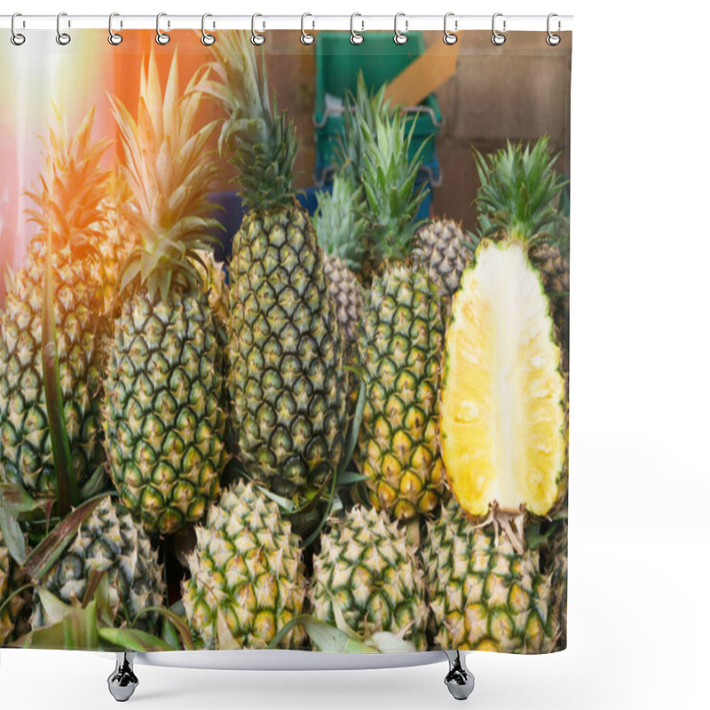 Personality  Group Of Fresh Pineapple Slices In Market Shower Curtains