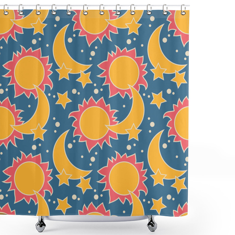 Personality  Vector Seamless Pattern With Moon, Sun And Stars Shower Curtains