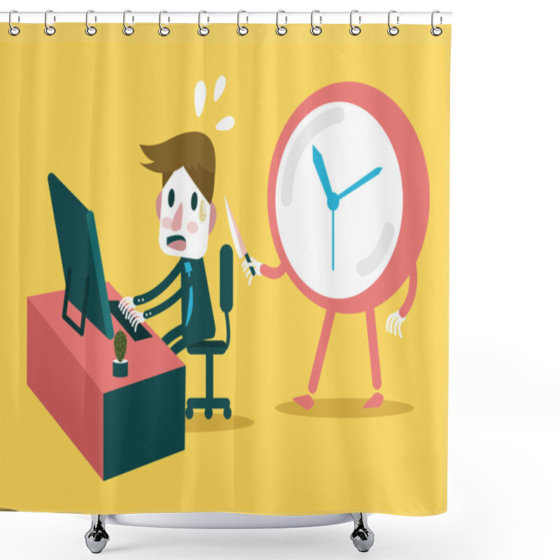 Personality  Businessman Working In The Deadline Time With Clock Threaten. Shower Curtains