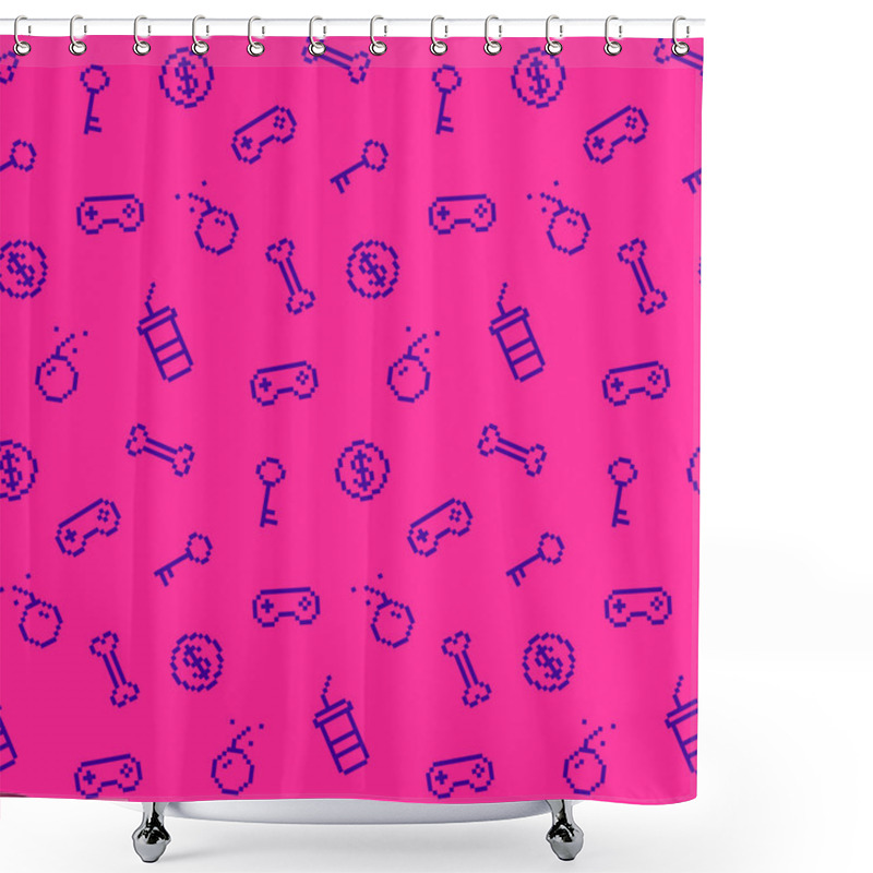 Personality  Seamless Oldschool Gaming Inspired Pattern, Game Icons, Achievem Shower Curtains