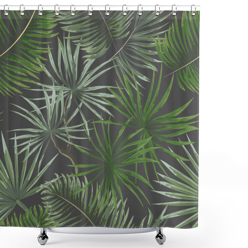 Personality  Seamless Pattern Of Bright Green Tropical Leaves On Grey Backgro Shower Curtains