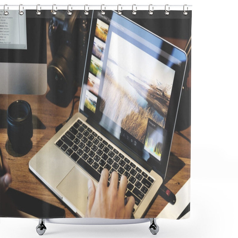 Personality  Man Working With Computer Shower Curtains