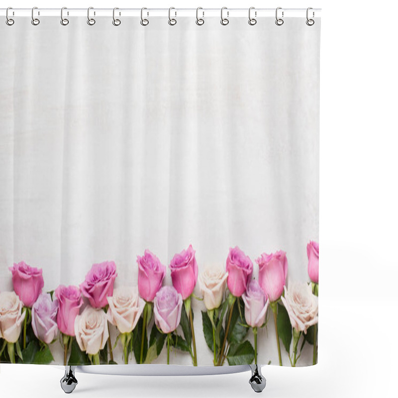 Personality  Flowers Valentine Day Composition. Frame Made Of Pink Rose On Gr Shower Curtains