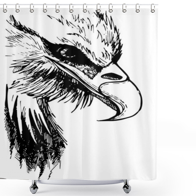 Personality  Vector Graphic Freehand Drawing Of Beautiful Proud Eagle Imitation Of Black Ink Isolated On White Background. Can Be Used As A Tattoo, Illustrations, Printing On T-shirts, Postcards, Advertising. Shower Curtains