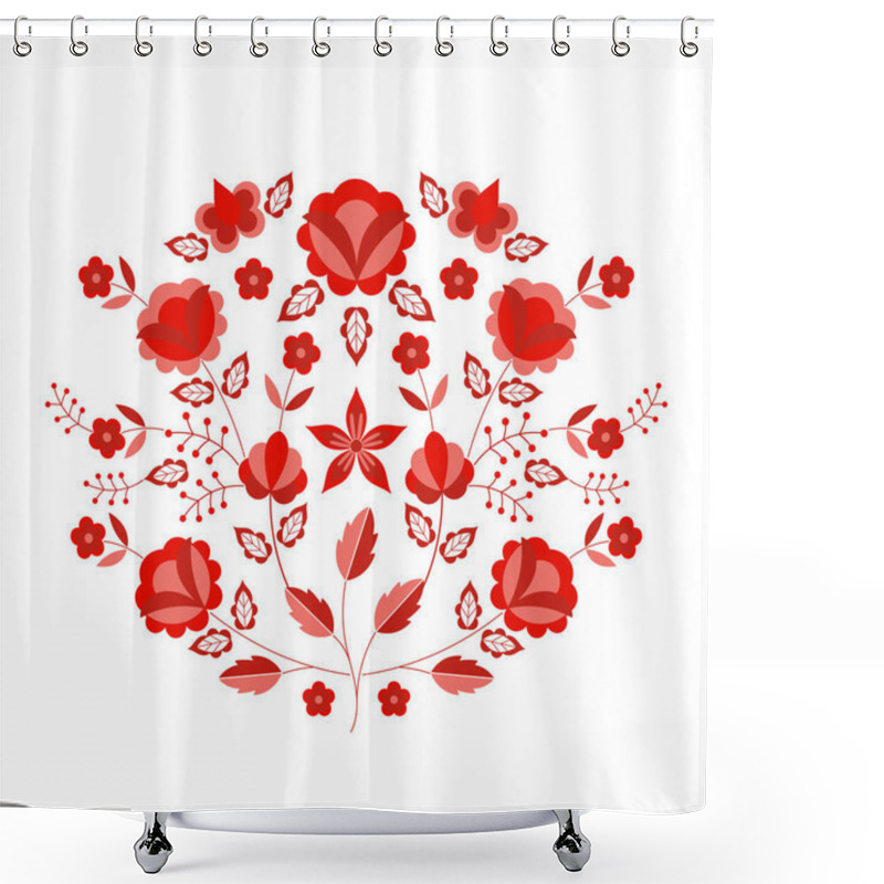 Personality  Polish Folk Pattern Vector. Floral Ethnic Ornament. Slavic Eastern European Print. Red Flower Design For Rustic Wedding Card, Handmade Interior Textile, Boho Pillow Case, Fashion Embroidery Scarf. Shower Curtains