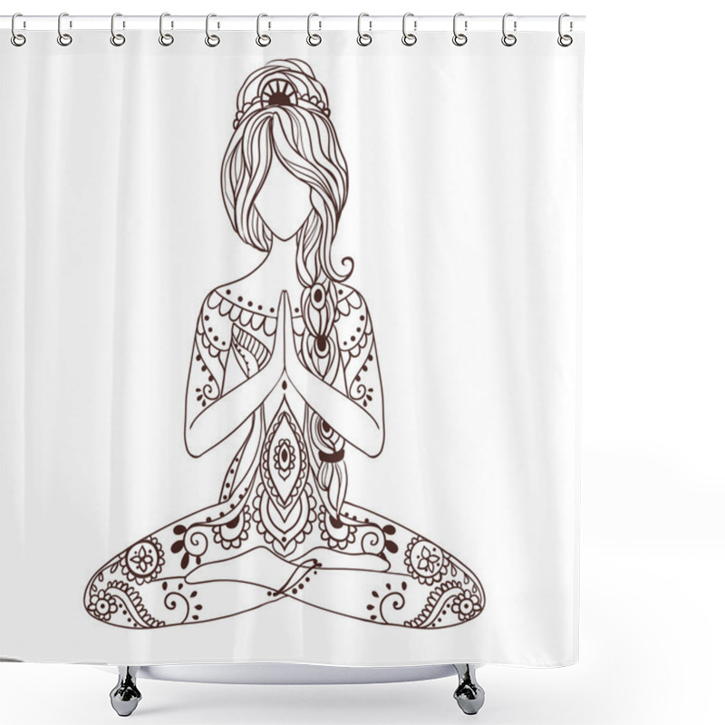 Personality  Ornament Beautiful Card With Vector Yoga Shower Curtains