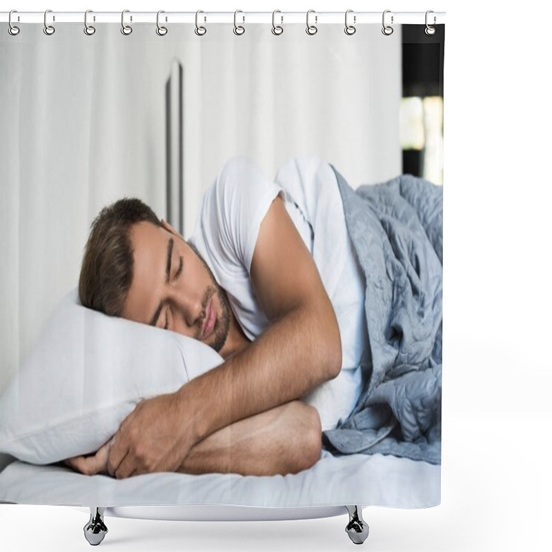 Personality  Man Sleeping In Bed  Shower Curtains