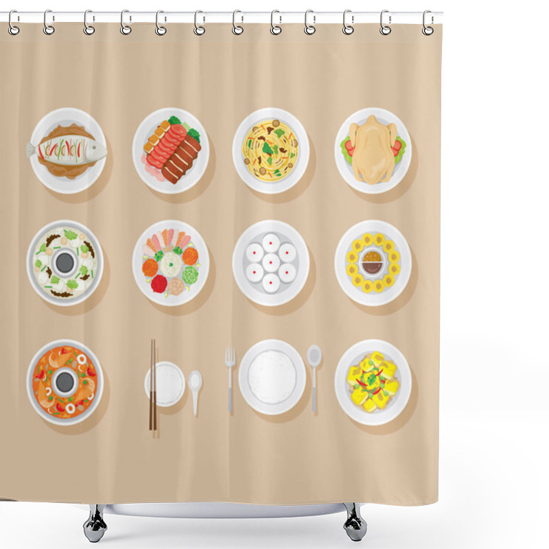 Personality  Foods On Dish Set Shower Curtains