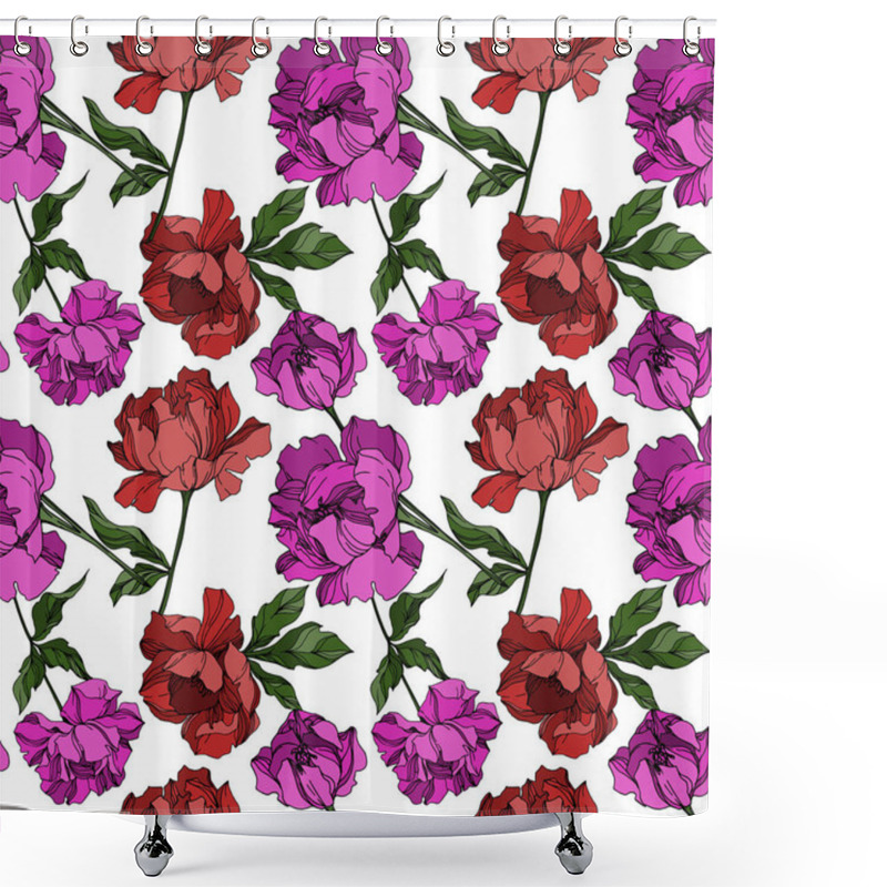 Personality  Vector Peony Floral Botanical Flowers. Black And White Engraved  Shower Curtains