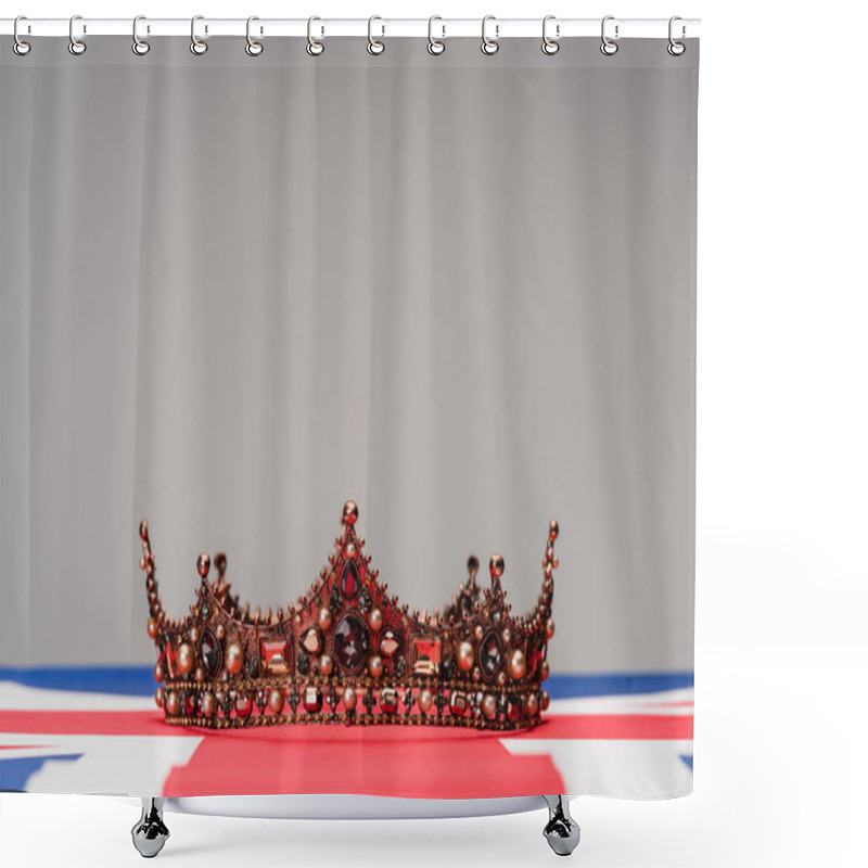 Personality  Golden Royal Crown On British Flag Isolated On Grey Shower Curtains