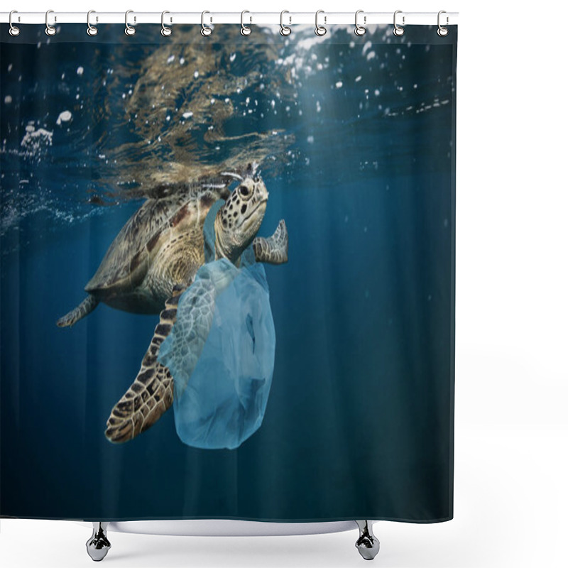 Personality  Underwater Global Problem With Plastic Rubbish Shower Curtains