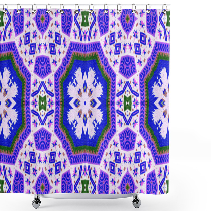 Personality  Abstract Ethnic Authentic Symmetric Pattern Ornamental Decorative Kaleidoscope Movement Geometric Circle And Star Shape Shower Curtains