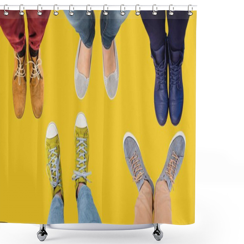 Personality  Feets And Shoes On Yellow Background Shower Curtains