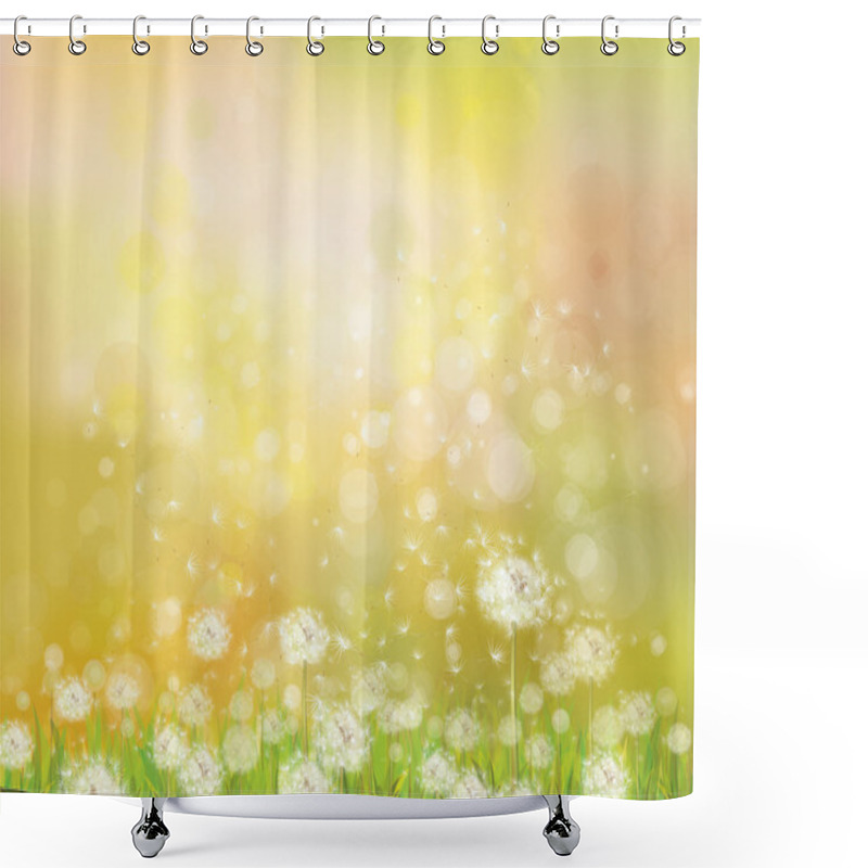 Personality  Vector Sunshine  Background With White Dandelions. Shower Curtains