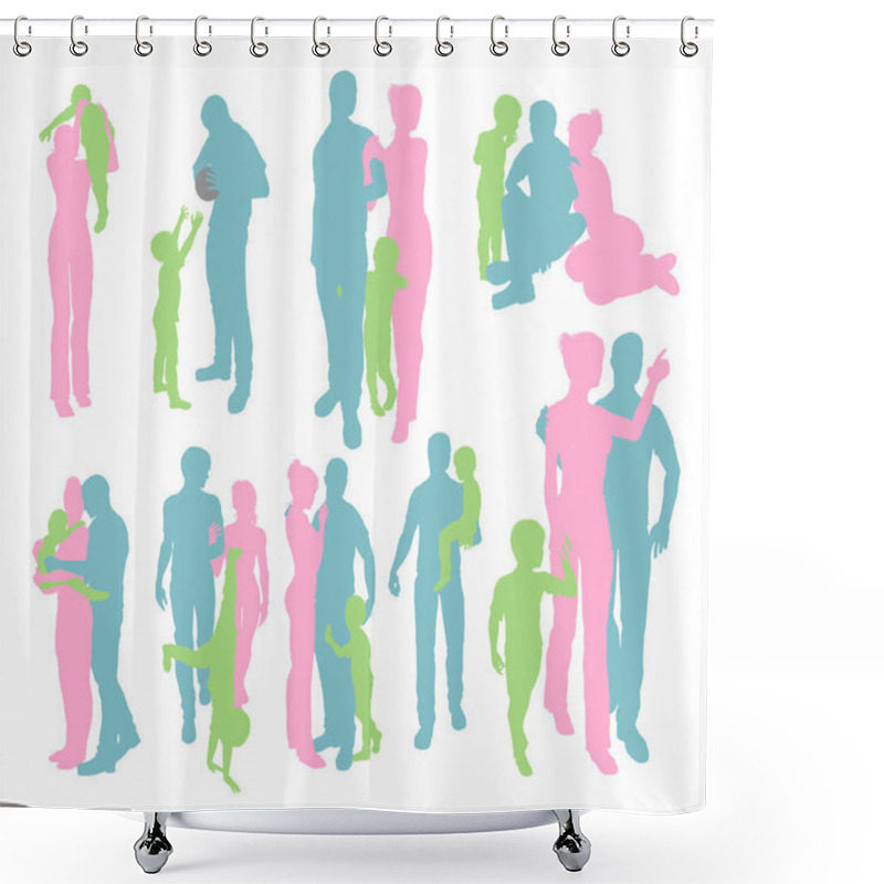 Personality  Silhouettes Of A Happy Family Shower Curtains