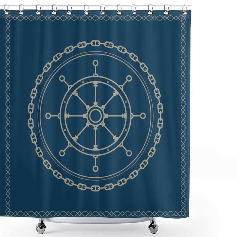 Personality  Marine Emblem With Ships Wheel Shower Curtains