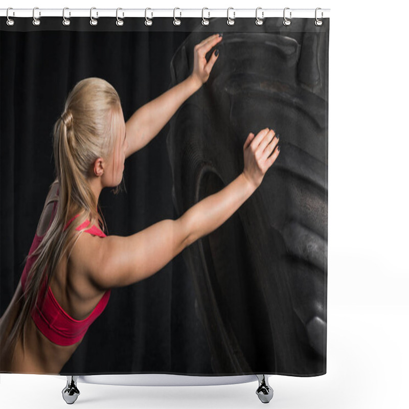 Personality  Sporty Woman With Tire Shower Curtains