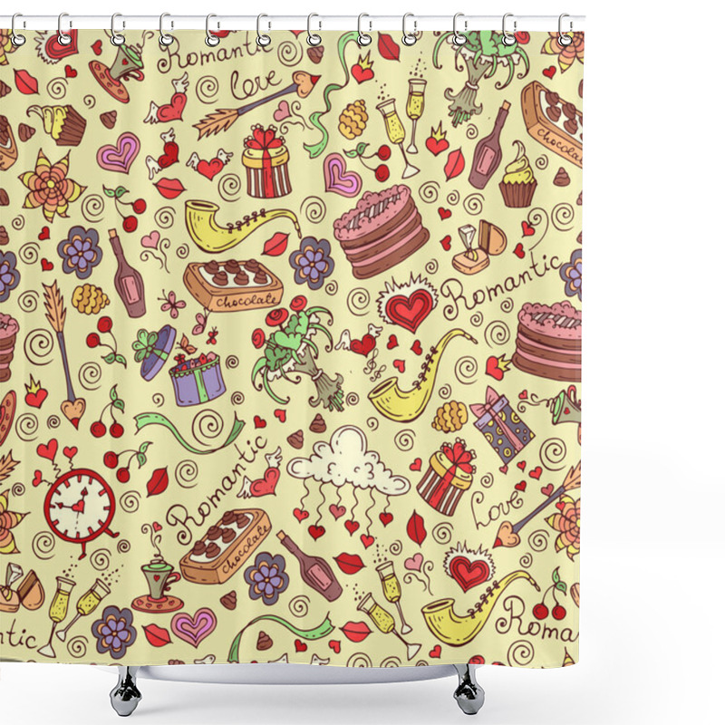 Personality  Vector Seamless Pattern With Hand Drawn Romantic Symbols Shower Curtains