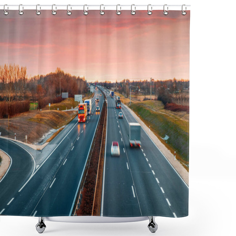 Personality  Busy Highway With Fast Moving Vehicles In Beautiful Sunset Shower Curtains