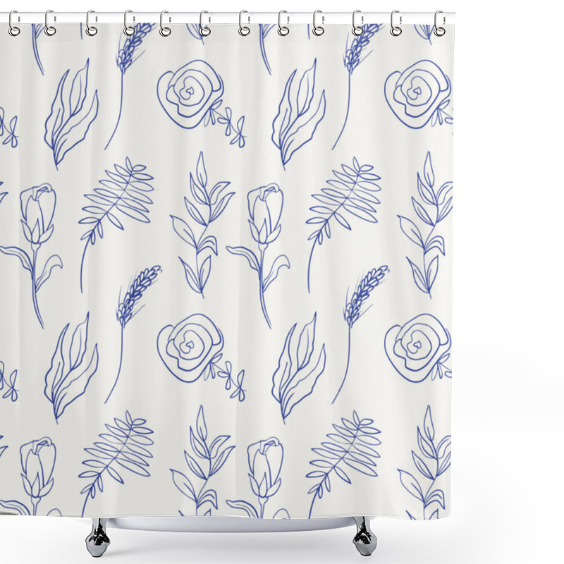 Personality  A Simple Seamless Pattern Of Different Kinds Of Field Grasses, Branches And Flowers. Plant Ornamentation Of Line Art Elements. Concept Of Ecology, Environment, Nature Conservation. For Paper, Covers. Shower Curtains