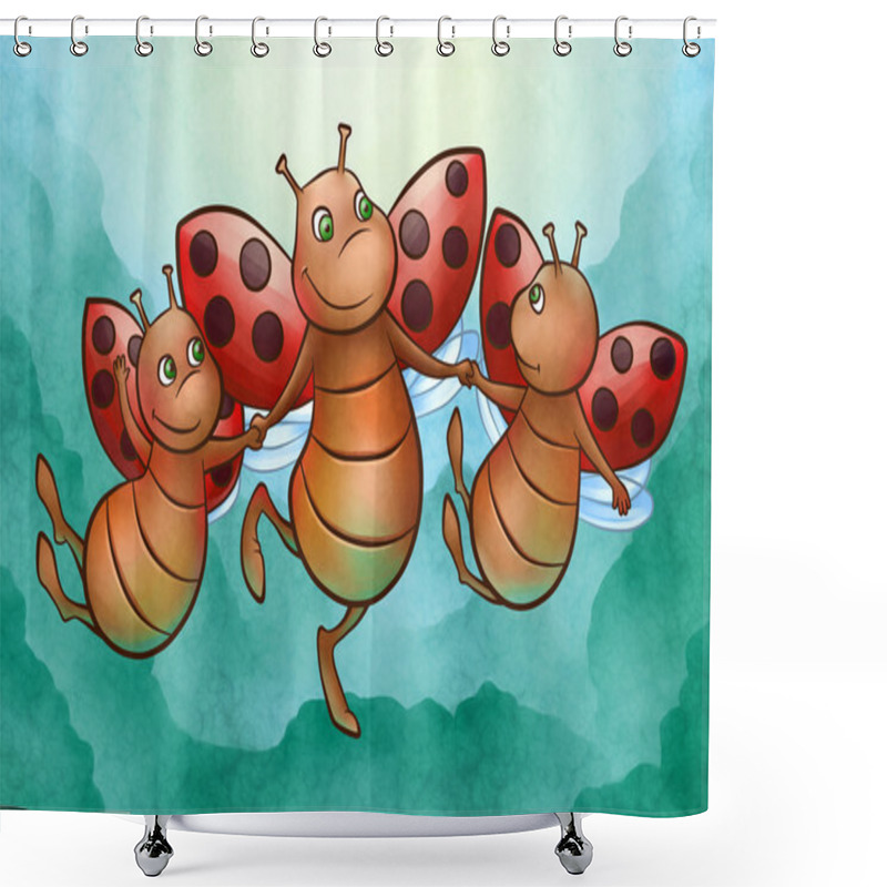 Personality  Happy Flying Ladybug Shower Curtains