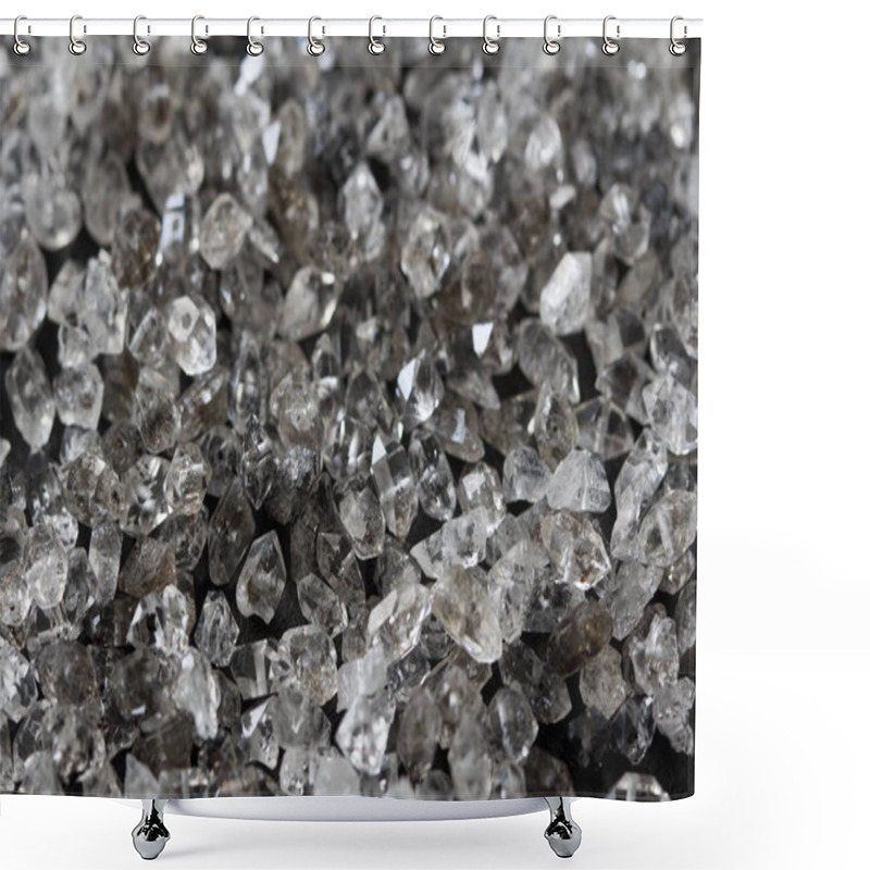 Personality  Scattered Diamonds On A Black Background. Raw Diamonds And Minin Shower Curtains